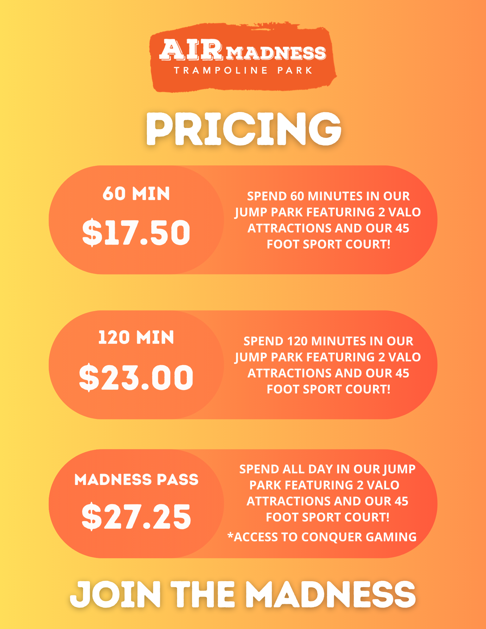 AIR MADNESS PRICING